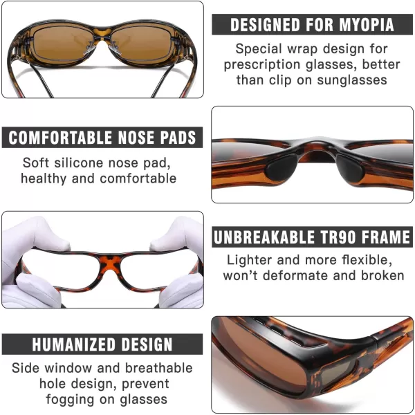 DUCO Wraparound Fitover Glasses Polarized Wear Over Sunglasses for Men Women UV Protection Sun Glasses Driving 8953M Size Tortoise Brown