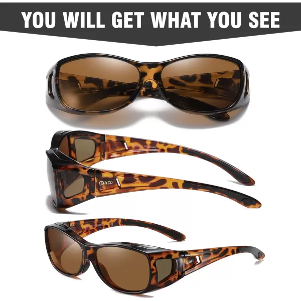 DUCO Wraparound Fitover Glasses Polarized Wear Over Sunglasses for Men Women UV Protection Sun Glasses Driving 8953M Size Tortoise Brown