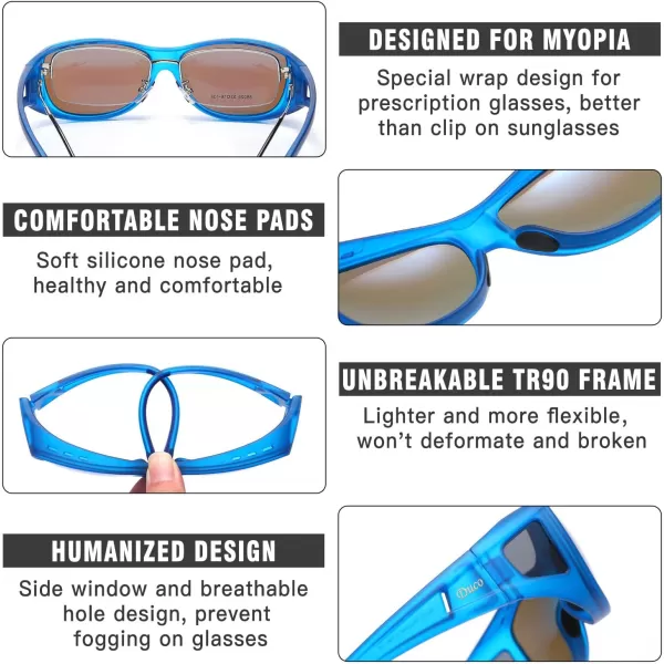 DUCO Wraparound Fitover Glasses Polarized Wear Over Sunglasses for Men Women UV Protection Sun Glasses Driving 8953M Size Transparent Blue Frame Revo Blue Lens