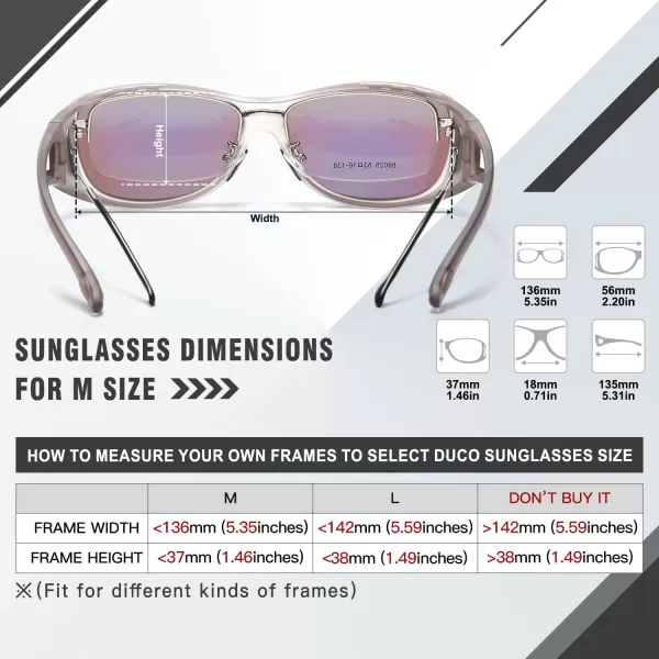 DUCO Wraparound Fitover Glasses Polarized Wear Over Sunglasses for Men Women UV Protection Sun Glasses Driving 8953M Size Transparent Grey Frame Revo Green Lens
