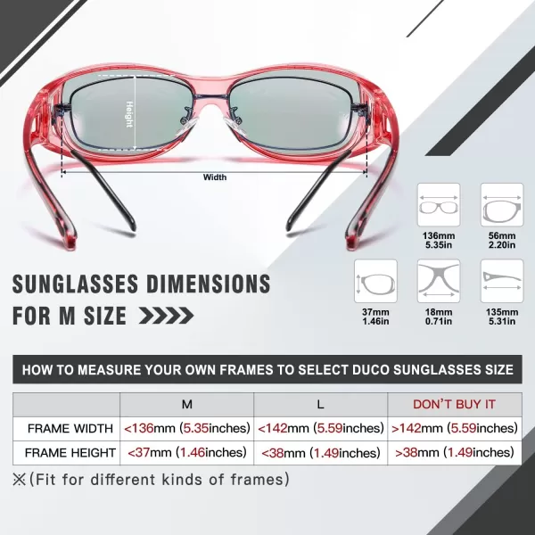 DUCO Wraparound Fitover Glasses Polarized Wear Over Sunglasses for Men Women UV Protection Sun Glasses Driving 8953M Size Transparent Pink Frame Pink Lens