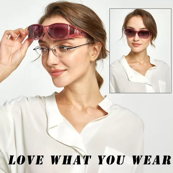 DUCO Wraparound Fitover Glasses Polarized Wear Over Sunglasses for Men Women UV Protection Sun Glasses Driving 8953M Size Transparent Pink Frame Pink Lens