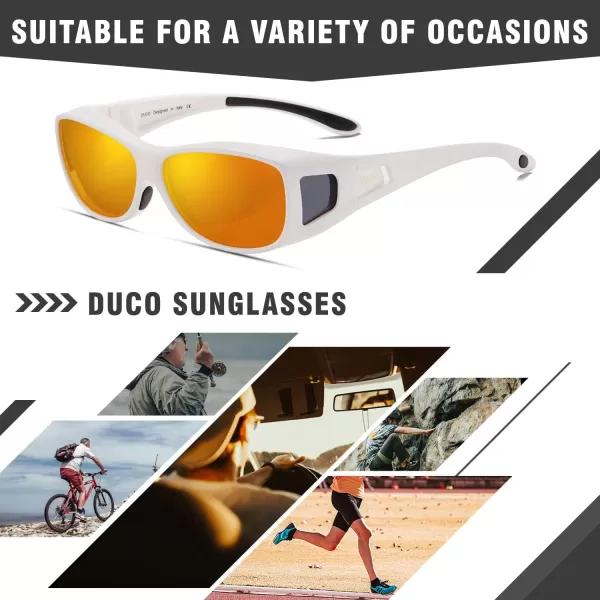 DUCO Wraparound Fitover Glasses Polarized Wear Over Sunglasses for Men Women UV Protection Sun Glasses Driving 8953M Size White Frame Revo Red Lens