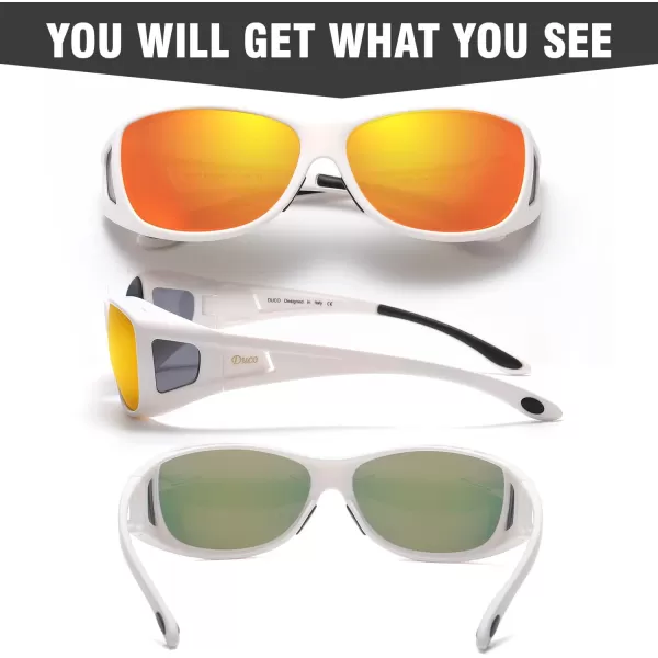 DUCO Wraparound Fitover Glasses Polarized Wear Over Sunglasses for Men Women UV Protection Sun Glasses Driving 8953M Size White Frame Revo Red Lens