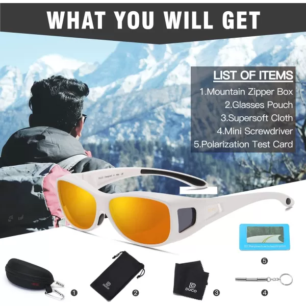 DUCO Wraparound Fitover Glasses Polarized Wear Over Sunglasses for Men Women UV Protection Sun Glasses Driving 8953M Size White Frame Revo Red Lens
