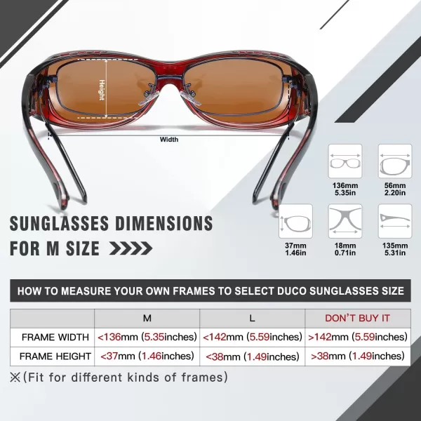 DUCO Wraparound Fitover Glasses Polarized Wear Over Sunglasses for Men Women UV Protection Sun Glasses Driving 8953M Size Wine Red Frame Brown Lens