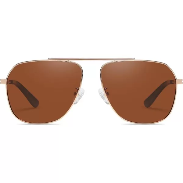 DUCO Aviator Sunglasses for Mens Womens Polarized Retro Sun Glasses Metal Frame for Driving Fishing 100 UV Protection 3035KGold Frame Brown Len