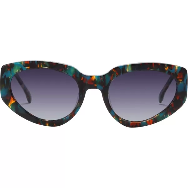 DUCO Cat Eye Sunglasses for Women Polarized UV400 Protection Acetate Frame Vintage Sun glasses DC1103Colorful Frame Gradient Grey Lens