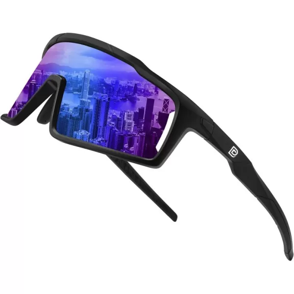 DUCO Cycling Sunglasses for Men Women Polarized Sports Sunglasses UV400 Baseball Sun glasses Anti Scratch Goggles DC0040Black Frame Blue Len
