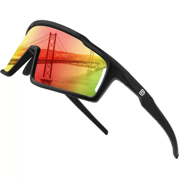 DUCO Cycling Sunglasses for Men Women Polarized Sports Sunglasses UV400 Baseball Sun glasses Anti Scratch Goggles DC0040Black Frame Red Len