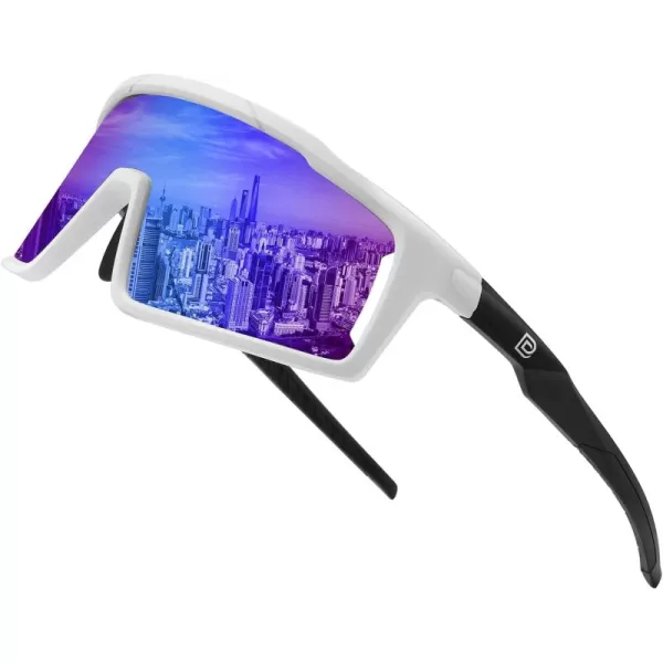 DUCO Cycling Sunglasses for Men Women Polarized Sports Sunglasses UV400 Baseball Sun glasses Anti Scratch Goggles DC0040White Frame Blue Len
