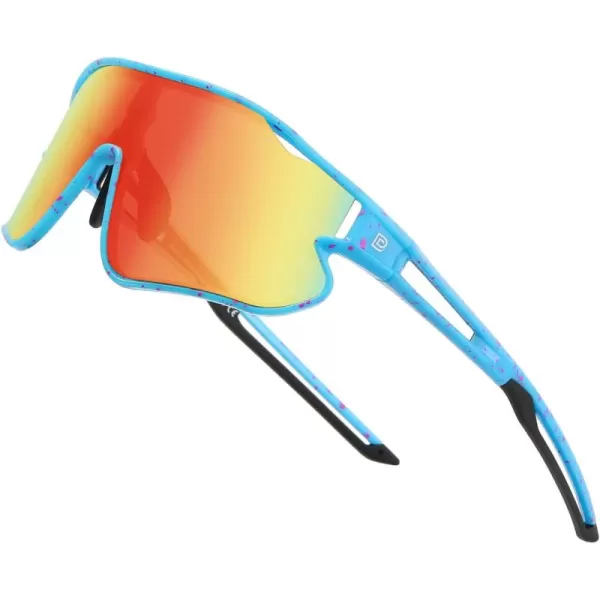DUCO Kids Sunglasses Youth Baseball Sun Glasses Lightweight TR90 Frame UV400 Sports Cycling Shades for Boys Girls DK26802blue Colorful Frame Black Temple Revo Orange Lens