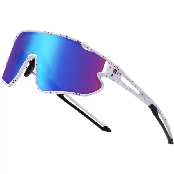 DUCO Kids Sunglasses Youth Baseball Sun Glasses Lightweight TR90 Frame UV400 Sports Cycling Shades for Boys Girls DK26803white Red Blue Dot Frame Revo Blue Lens