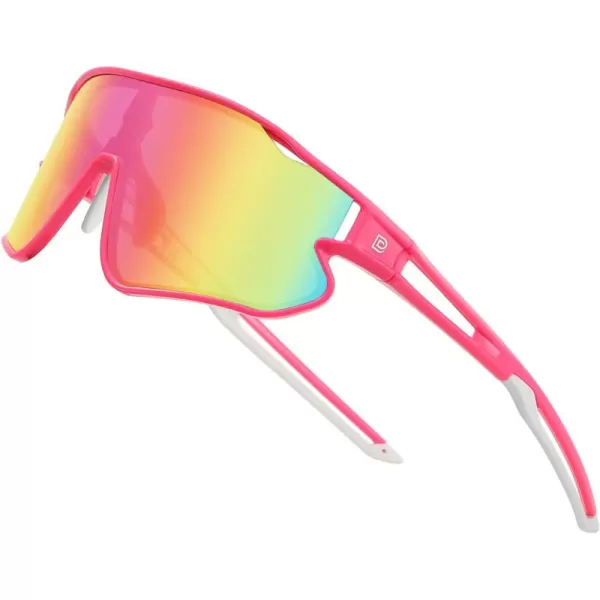 DUCO Kids Sunglasses Youth Baseball Sun Glasses Lightweight TR90 Frame UV400 Sports Cycling Shades for Boys Girls DK26807pink Frame White Temple Colorful Lens
