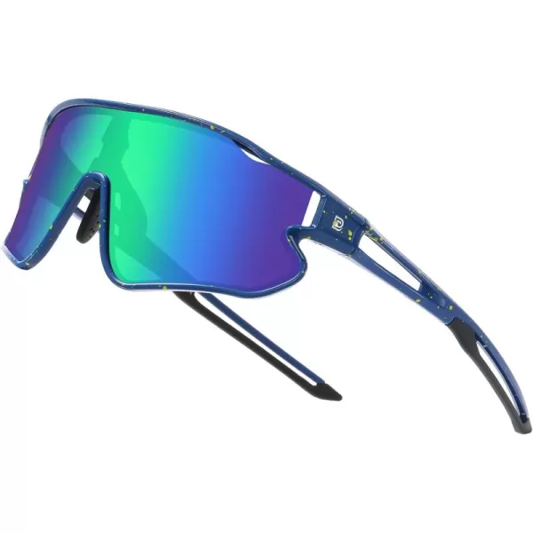 DUCO Kids Sunglasses Youth Baseball Sun Glasses Lightweight TR90 Frame UV400 Sports Cycling Shades for Boys Girls DK26808navy Blue Frame Black Temple Revo Green Lens