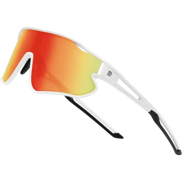 DUCO Kids Sunglasses Youth Baseball Sun Glasses Lightweight TR90 Frame UV400 Sports Cycling Shades for Boys Girls DK26810white Frame Revo Orange Lens