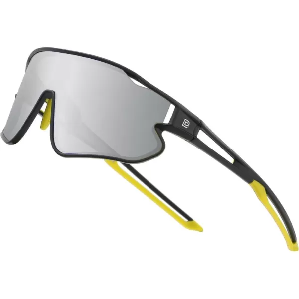 DUCO Kids Sunglasses Youth Baseball Sun Glasses Lightweight TR90 Frame UV400 Sports Cycling Shades for Boys Girls DK268Black Frame Yellow Temple Mirror Lens