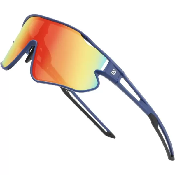 DUCO Kids Sunglasses Youth Baseball Sun Glasses Lightweight TR90 Frame UV400 Sports Cycling Shades for Boys Girls DK268Blue Frame Black Temple Revo Orange Lens
