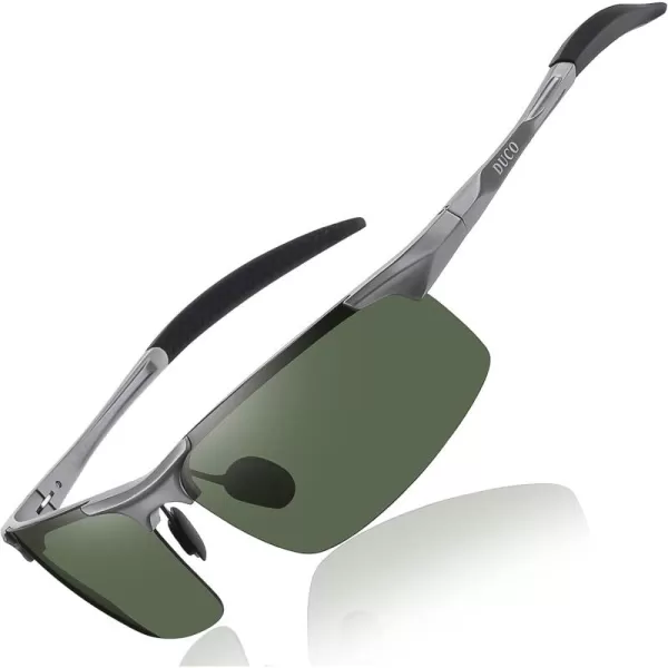 DUCO Mens Sports Polarized Sunglasses UV Protection Sunglasses for Men 8177sGunmetal Frame Dark Green Lens