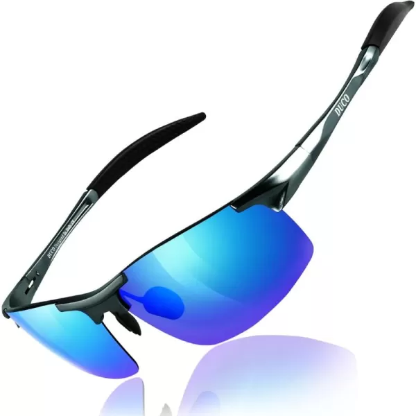 DUCO Mens Sports Polarized Sunglasses UV Protection Sunglasses for Men 8177sGunmetal Frame Revo Blue Lens
