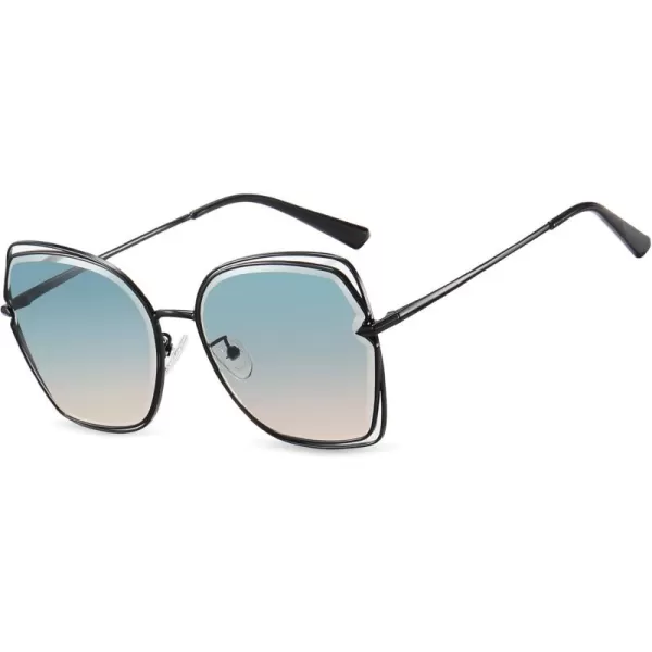 DUCO Oversized Fashion Sunglasses for Women Colorful UV Protection Lens Trendy Retro Designer Sunglasses DC1226Black Frame Gradient Green Lens