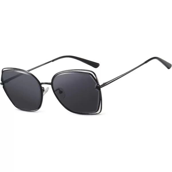 DUCO Oversized Fashion Sunglasses for Women Colorful UV Protection Lens Trendy Retro Designer Sunglasses DC1226Black Frame Grey Lens