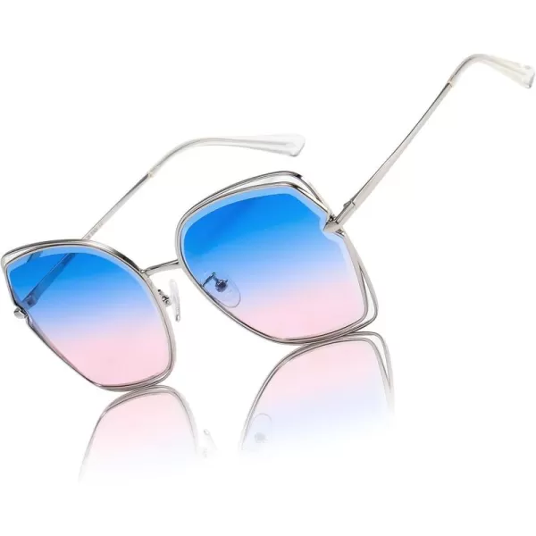 DUCO Oversized Fashion Sunglasses for Women Colorful UV Protection Lens Trendy Retro Designer Sunglasses DC1226Blue Pink