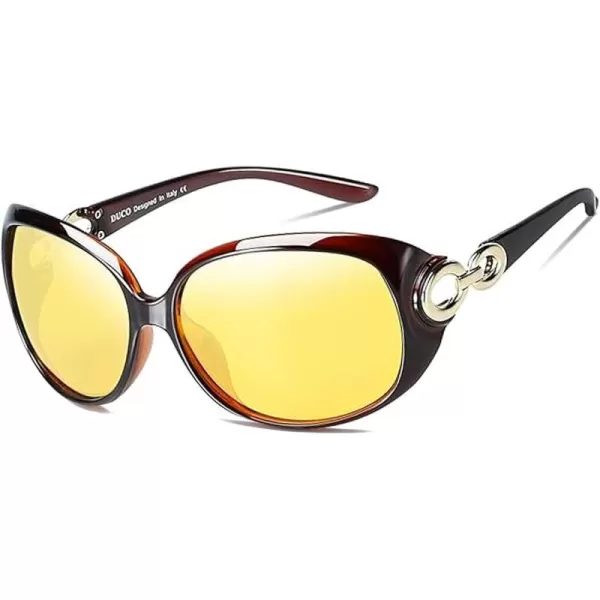 DUCO Oversized Polarized Sunglasses for Women Retro Trendy Frame Vintage Ladies Shades UV Protection 1220Brown Frame Yellow Lens
