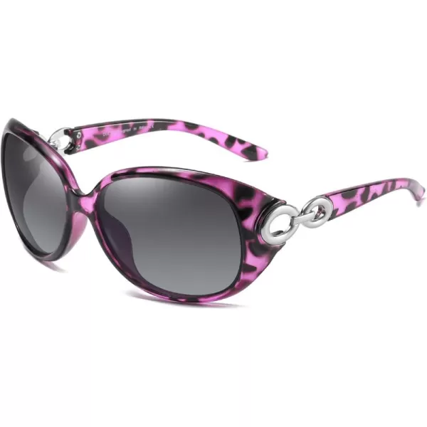 DUCO Oversized Polarized Sunglasses for Women Retro Trendy Frame Vintage Ladies Shades UV Protection 1220Purple Tortoise Frame Grey Lens