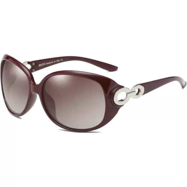 DUCO Oversized Polarized Sunglasses for Women Retro Trendy Frame Vintage Ladies Shades UV Protection 1220Wine Red Frame Brown Lens