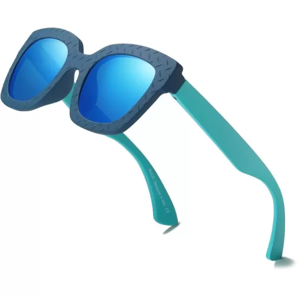 DUCO Polarized Kids Sunglasses Boys Cute Unbreakable Sunglasses for Kids UV400 Protection Age 610 K019Blue Frame Blue Temple