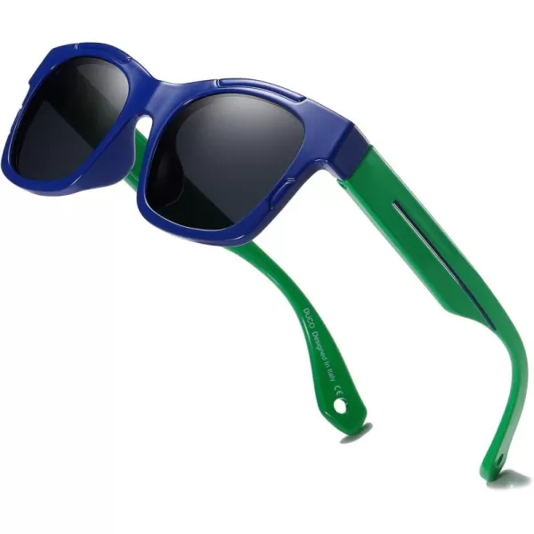 DUCO Polarized Kids Sunglasses Boys Cute Unbreakable Sunglasses for Kids UV400 Protection Age 610 K019Blue Frame Green Temple