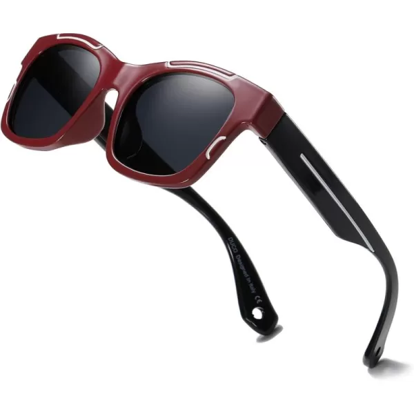 DUCO Polarized Kids Sunglasses Boys Cute Unbreakable Sunglasses for Kids UV400 Protection Age 610 K019Red Frame Black Temple
