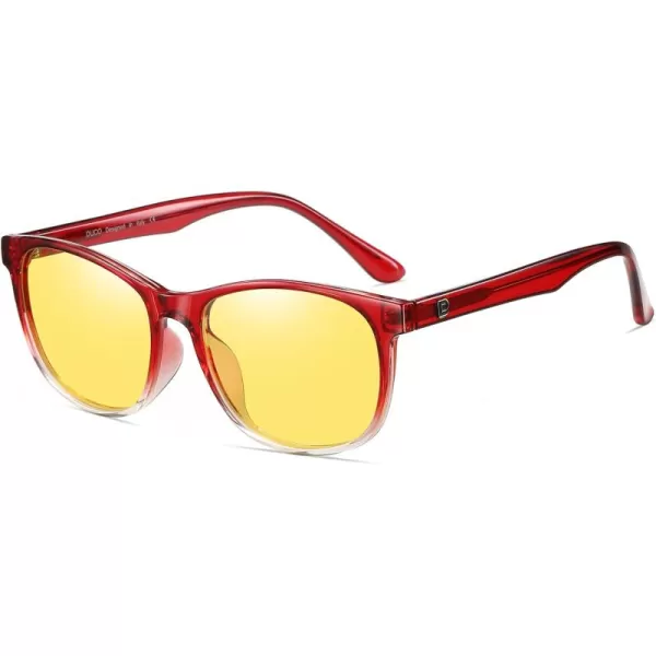 DUCO Polarized Sports HD Night Vision Glasses for Men Nighttime Driving Glasses with TR90 Frame 2144YWine Red Frame