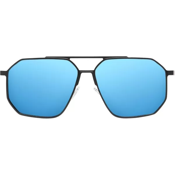 DUCO Polarized Sunglasses Men Women Retro Classic Square Sun Glasses Oversized Vintage Metal Frame Trendy Shades DC3032Black Frame Revo Blue Lens