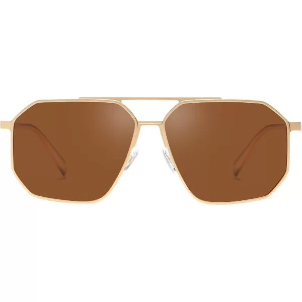 DUCO Polarized Sunglasses Men Women Retro Classic Square Sun Glasses Oversized Vintage Metal Frame Trendy Shades DC3032Gold Frame Brown Lens