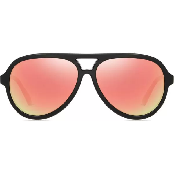 DUCO Retro Aviator Polarized Sunglasses Women Men Vintage Double Bridge Sun Glasses Classic Shades DC1208Black Frame Revo Red Lens