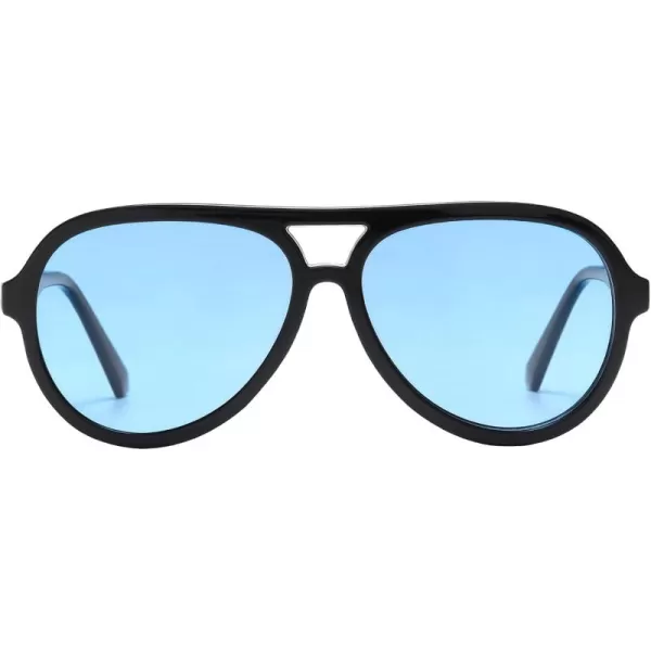 DUCO Retro Aviator Polarized Sunglasses Women Men Vintage Double Bridge Sun Glasses Classic Shades DC1208Black Frame Transparent Blue Lens
