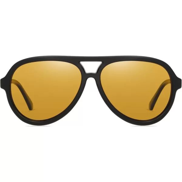 DUCO Retro Aviator Polarized Sunglasses Women Men Vintage Double Bridge Sun Glasses Classic Shades DC1208Black Frame Yellow Lens