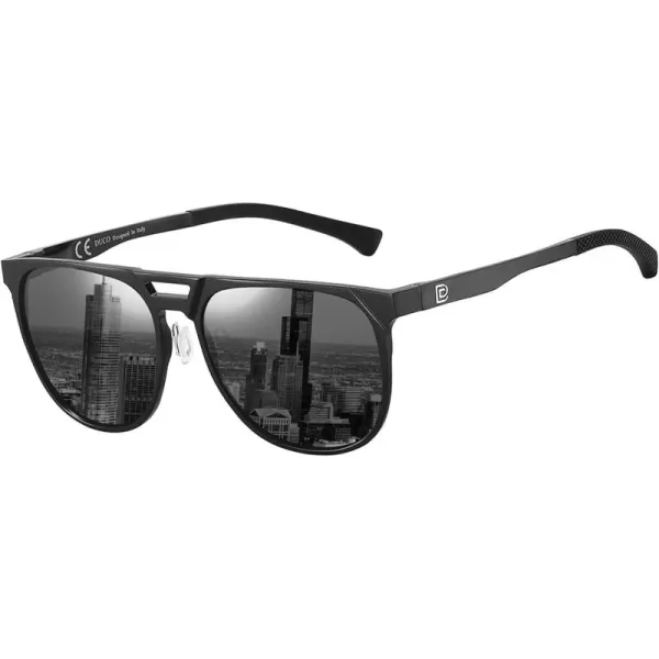 DUCO Retro Polarized Sunglasses for Men UV400 Protection Mens Sun Glasses Vintage Shades with Lightweight ALMG Frame DC3052Black Frame Grey Lens
