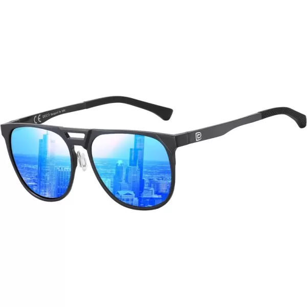 DUCO Retro Polarized Sunglasses for Men UV400 Protection Mens Sun Glasses Vintage Shades with Lightweight ALMG Frame DC3052Black Frame Mirrored Blue Lens