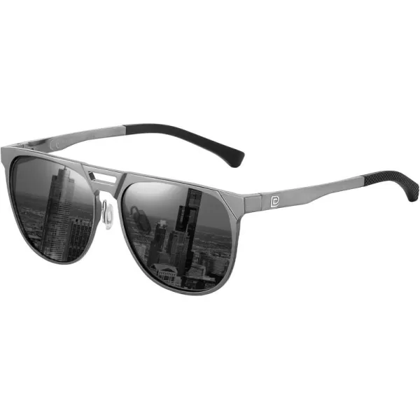 DUCO Retro Polarized Sunglasses for Men UV400 Protection Mens Sun Glasses Vintage Shades with Lightweight ALMG Frame DC3052Dark Silver Frame Grey Lens