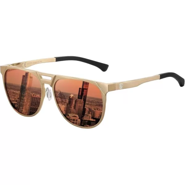 DUCO Retro Polarized Sunglasses for Men UV400 Protection Mens Sun Glasses Vintage Shades with Lightweight ALMG Frame DC3052Golden Frame Brown Lens