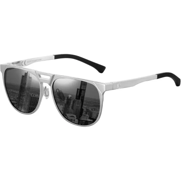 DUCO Retro Polarized Sunglasses for Men UV400 Protection Mens Sun Glasses Vintage Shades with Lightweight ALMG Frame DC3052Silver Frame Grey Lens