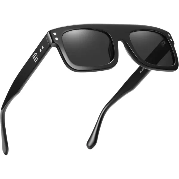 DUCO Retro Rectangle Polarized Sunglasses for Men Women Vintage Flat Top Acetate Sun Glasses UV400 Protection DC2360Black Frame Grey Lens