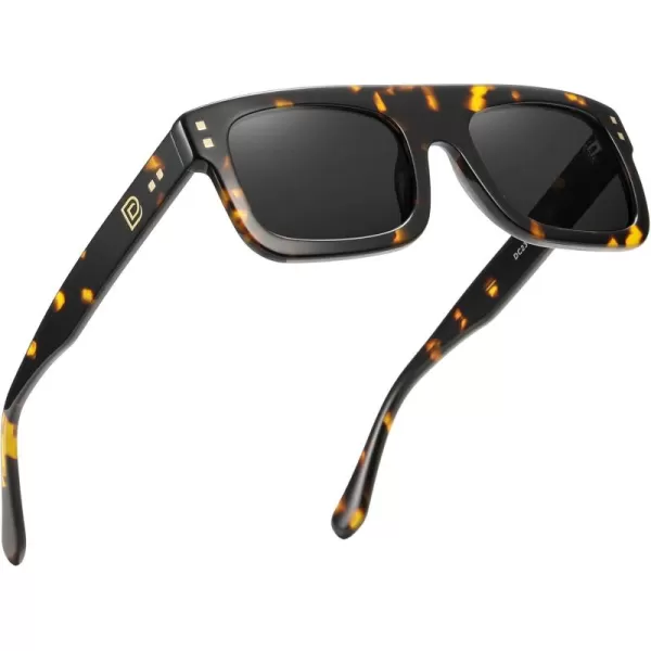 DUCO Retro Rectangle Polarized Sunglasses for Men Women Vintage Flat Top Acetate Sun Glasses UV400 Protection DC2360Tortoise Frame Grey Lens