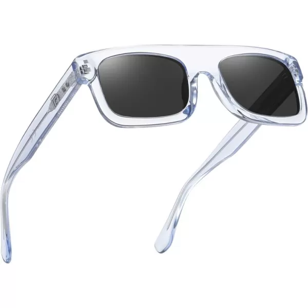 DUCO Retro Rectangle Polarized Sunglasses for Men Women Vintage Flat Top Acetate Sun Glasses UV400 Protection DC2360Transparent Blue Frame Grey Lens