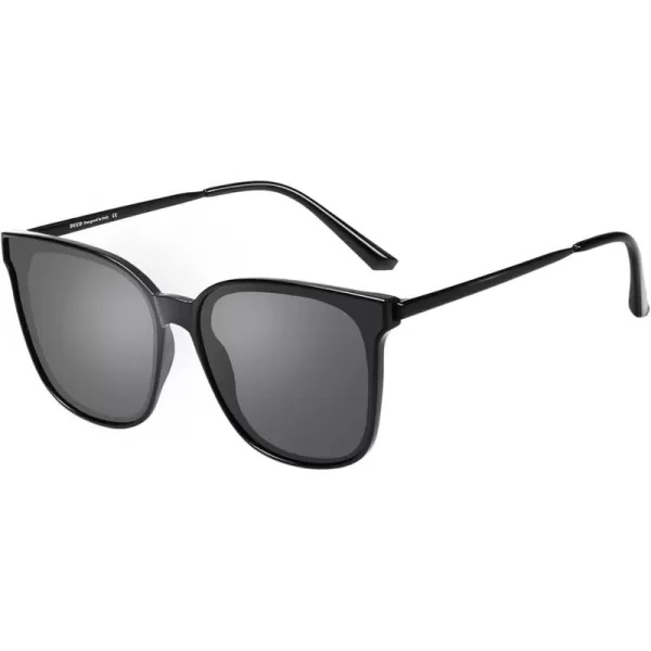 DUCO Retro Round Sunglasses for Women Vintage Polarized Woman Shades Lightweight PC Frame UV400 Protection Sun Glasses W01603 Black Frame Grey Lens