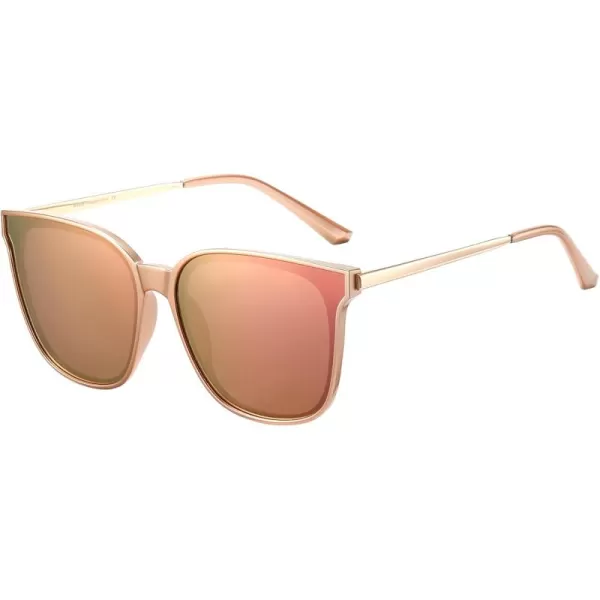DUCO Retro Round Sunglasses for Women Vintage Polarized Woman Shades Lightweight PC Frame UV400 Protection Sun Glasses W01604 Gold Frame Colorful Lens