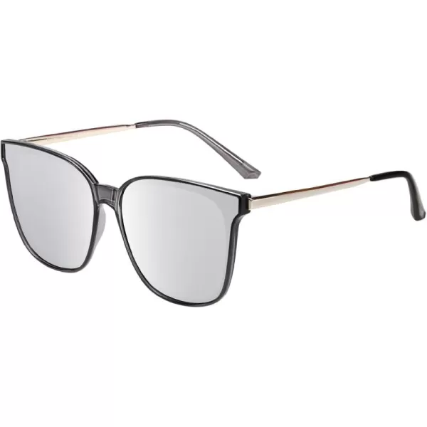 DUCO Retro Round Sunglasses for Women Vintage Polarized Woman Shades Lightweight PC Frame UV400 Protection Sun Glasses W01605 Black Frame Silver Lens